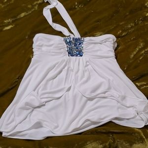 White Embellished Strapless Top